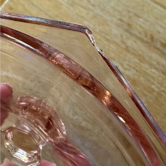 Vintage Pink Depression Glass Octagonal Covered Dish - Art Deco Candy Jar - Picture 5 of 7